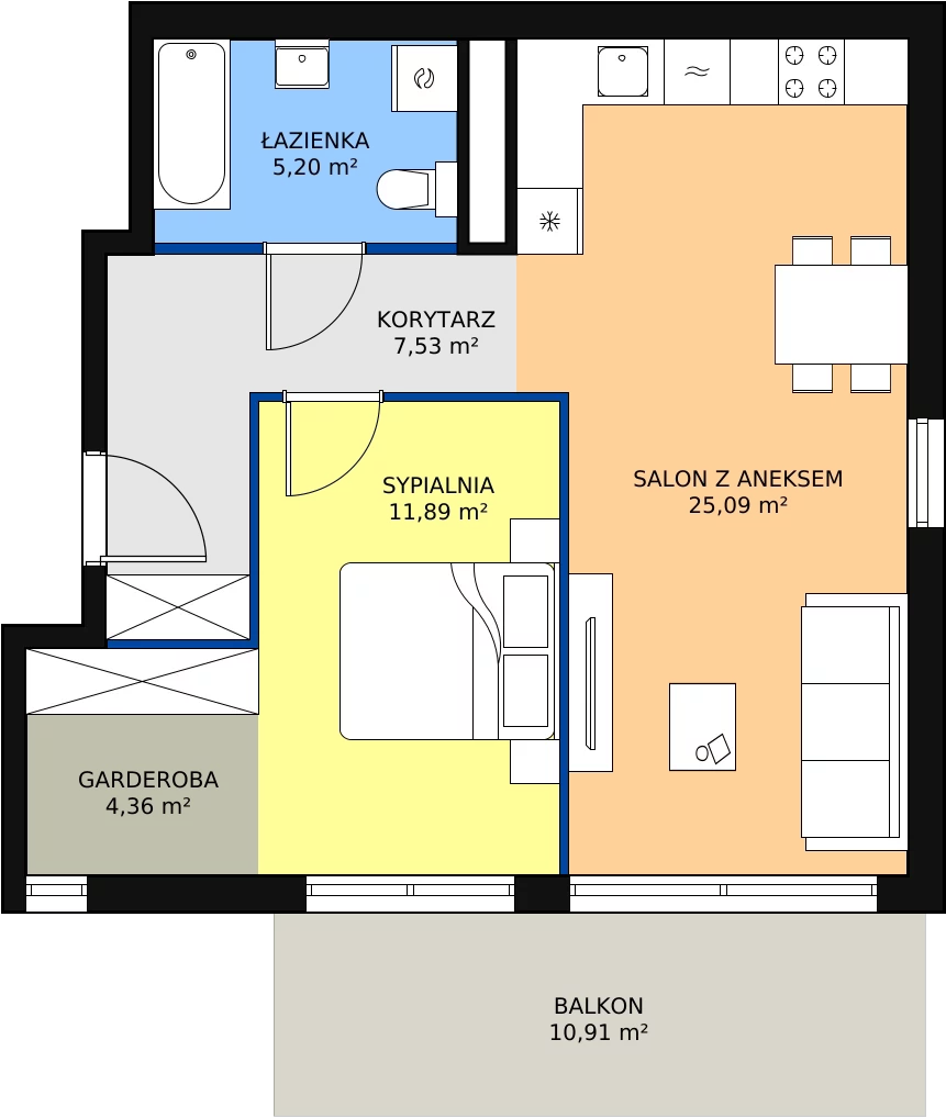 2 pokoje, mieszkanie 54,07 m², piętro 2, oferta nr C2_3, ATAL Zawiślańska Wille Miejskie, Gdańsk, Stogi, ul. Zawiślańska