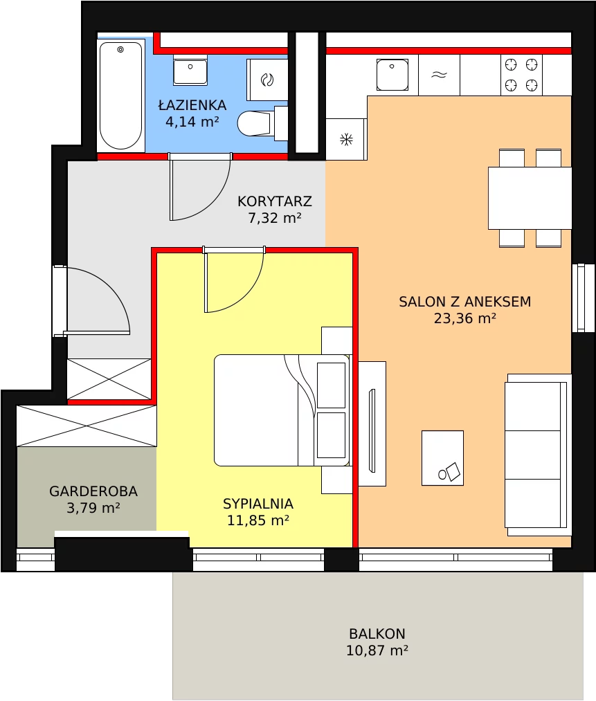 Nowe mieszkanie, 50,46 m², 2 pokoje, 3 piętro, oferta nr C2_4