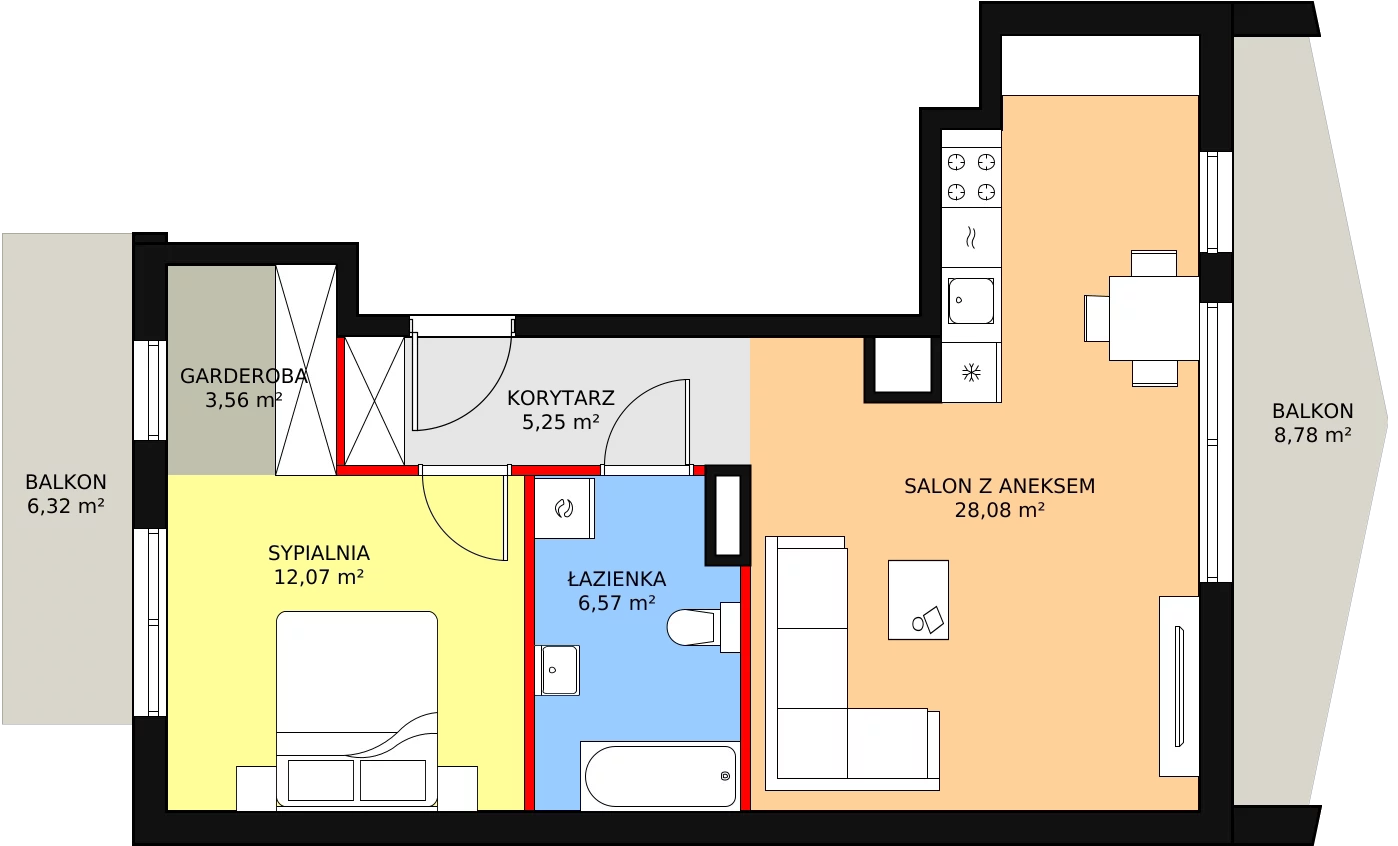 2 pokoje, mieszkanie 55,53 m², piętro 1, oferta nr D1_2, ATAL Zawiślańska Wille Miejskie, Gdańsk, Stogi, ul. Zawiślańska