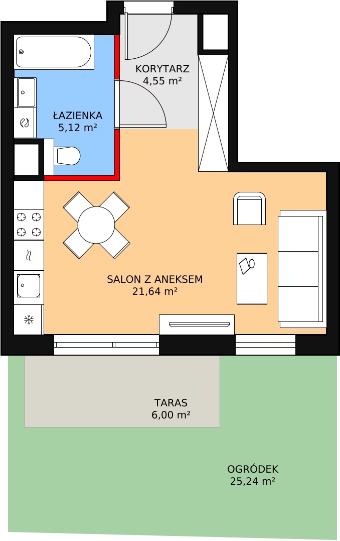 Mieszkanie 31,31 m², parter, oferta nr 1.1.1, Osiedle Przyjemne - etap I, Gdańsk, Jasień, ul. Flisykowskiego