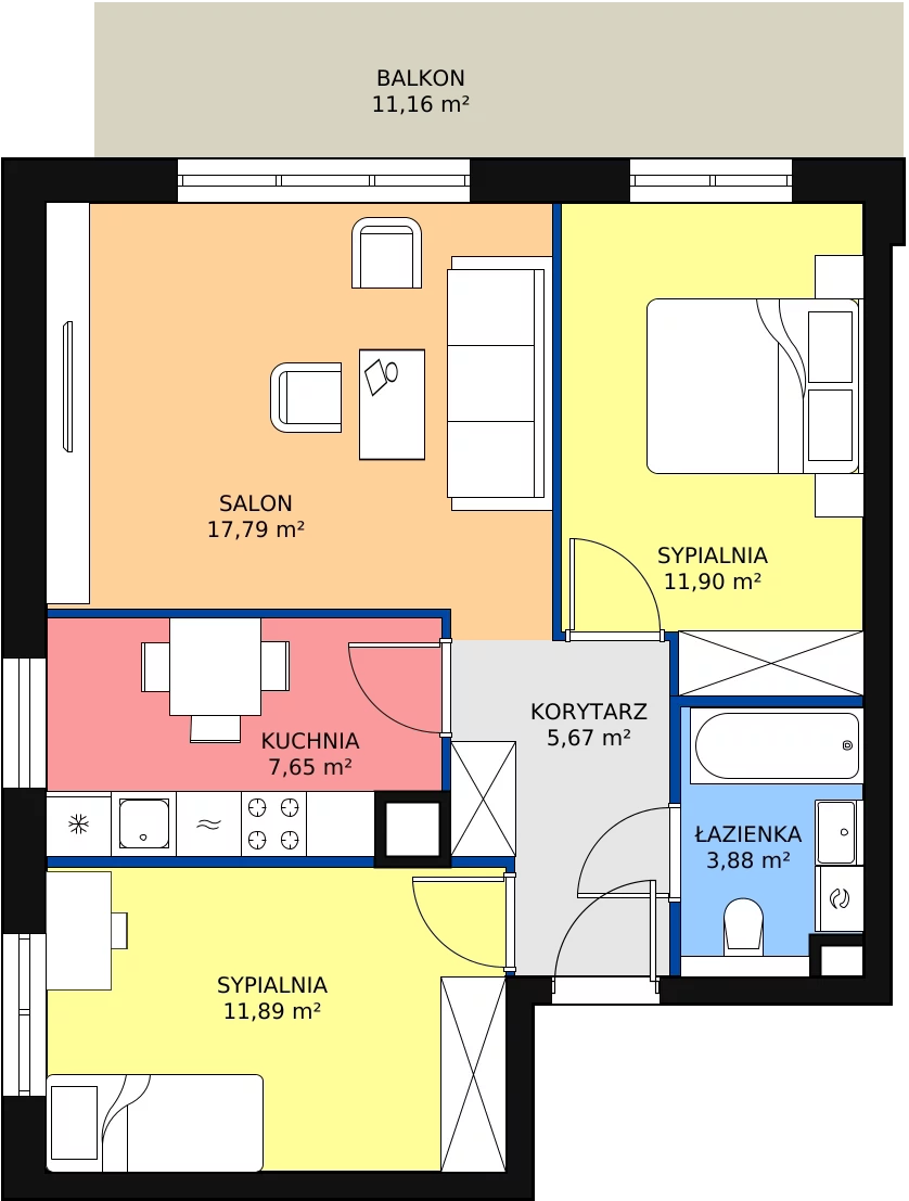 3 pokoje, mieszkanie 60,04 m², parter, oferta nr 1.1.3, Osiedle Przyjemne - etap I, Gdańsk, Jasień, ul. Flisykowskiego