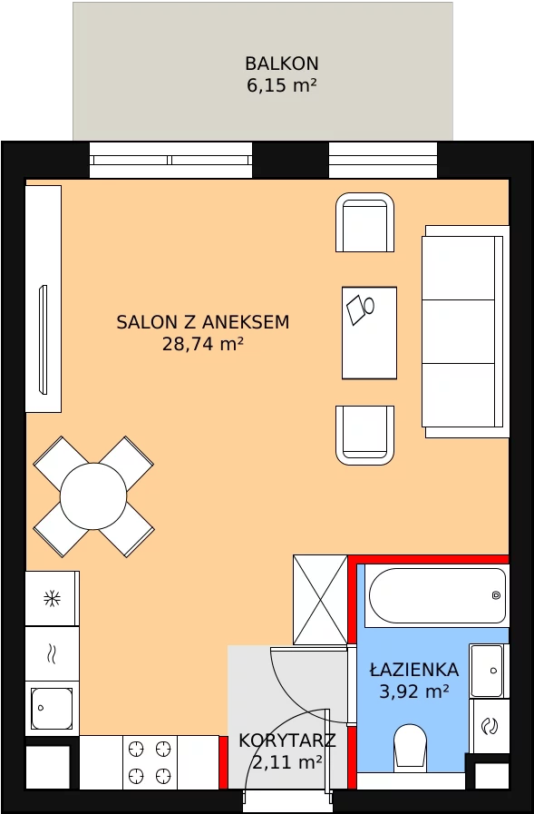 Mieszkanie 34,77 m², parter, oferta nr 1.1.6, Osiedle Przyjemne - etap I, Gdańsk, Jasień, ul. Flisykowskiego