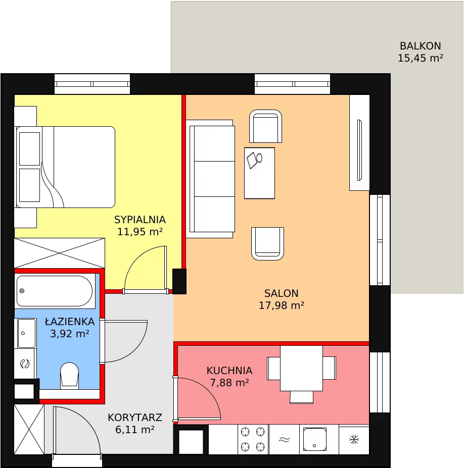 Mieszkanie 48,66 m², parter, oferta nr 1.1.7, Osiedle Przyjemne - etap I, Gdańsk, Jasień, ul. Flisykowskiego