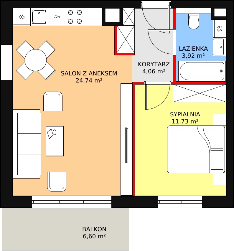 Mieszkanie 44,87 m², piętro 1, oferta nr 1.2.2, Osiedle Przyjemne - etap I, Gdańsk, Jasień, ul. Flisykowskiego