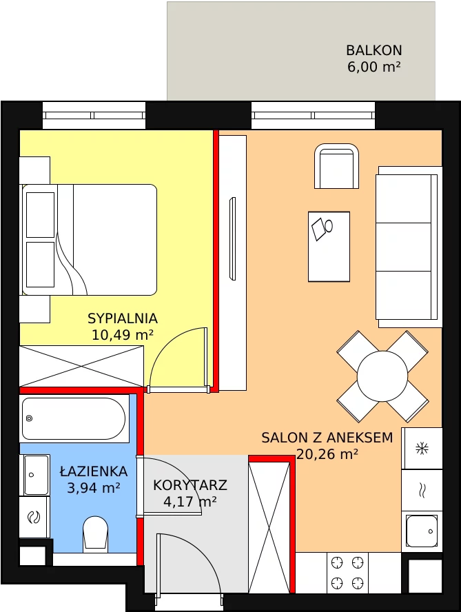 Mieszkanie 39,25 m², piętro 1, oferta nr 1.2.5, Osiedle Przyjemne - etap I, Gdańsk, Jasień, ul. Flisykowskiego