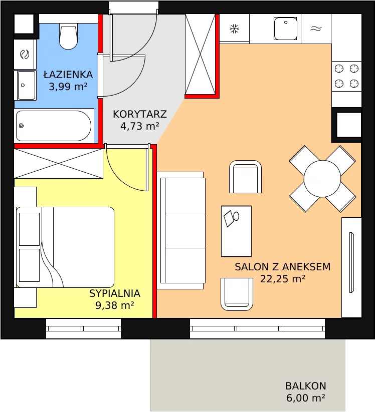 Mieszkanie 40,71 m², piętro 1, oferta nr 1.2.9, Osiedle Przyjemne - etap I, Gdańsk, Jasień, ul. Flisykowskiego