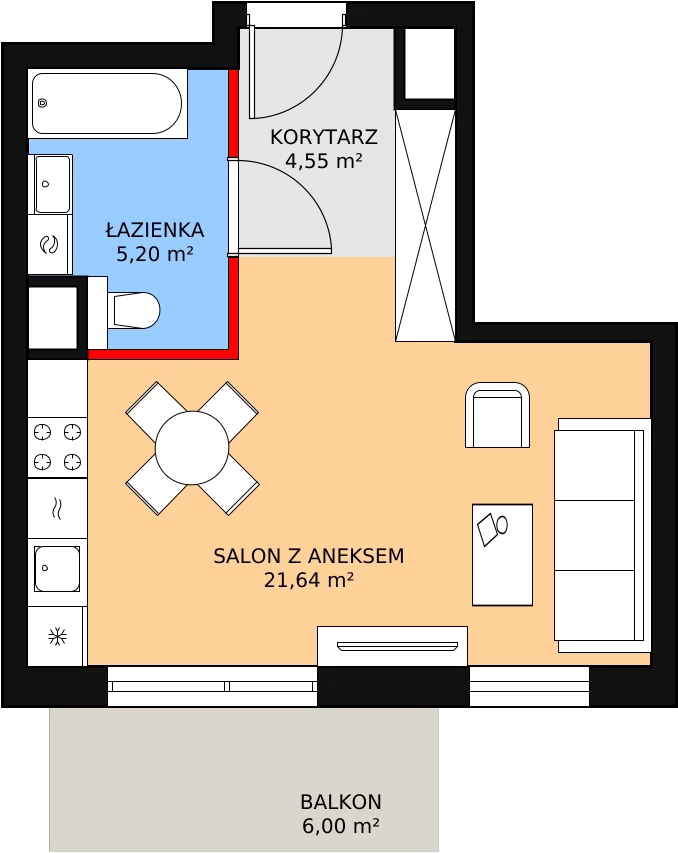 Mieszkanie 31,39 m², piętro 2, oferta nr 1.3.1, Osiedle Przyjemne - etap I, Gdańsk, Jasień, ul. Flisykowskiego