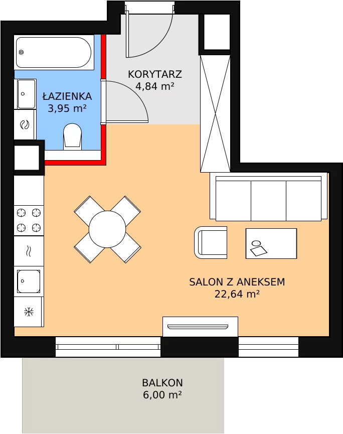 Mieszkanie 31,43 m², piętro 1, oferta nr 2.2.1, Osiedle Przyjemne - etap I, Gdańsk, Jasień, ul. Flisykowskiego