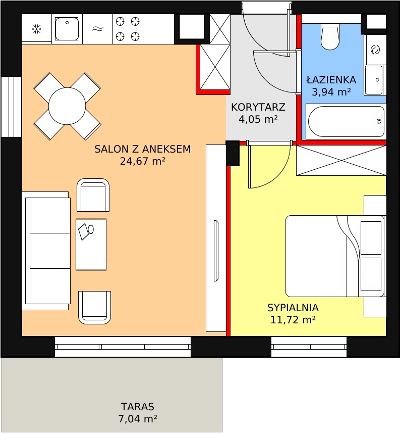 Mieszkanie 44,74 m², piętro 1, oferta nr 2.2.2, Osiedle Przyjemne - etap I, Gdańsk, Jasień, ul. Flisykowskiego