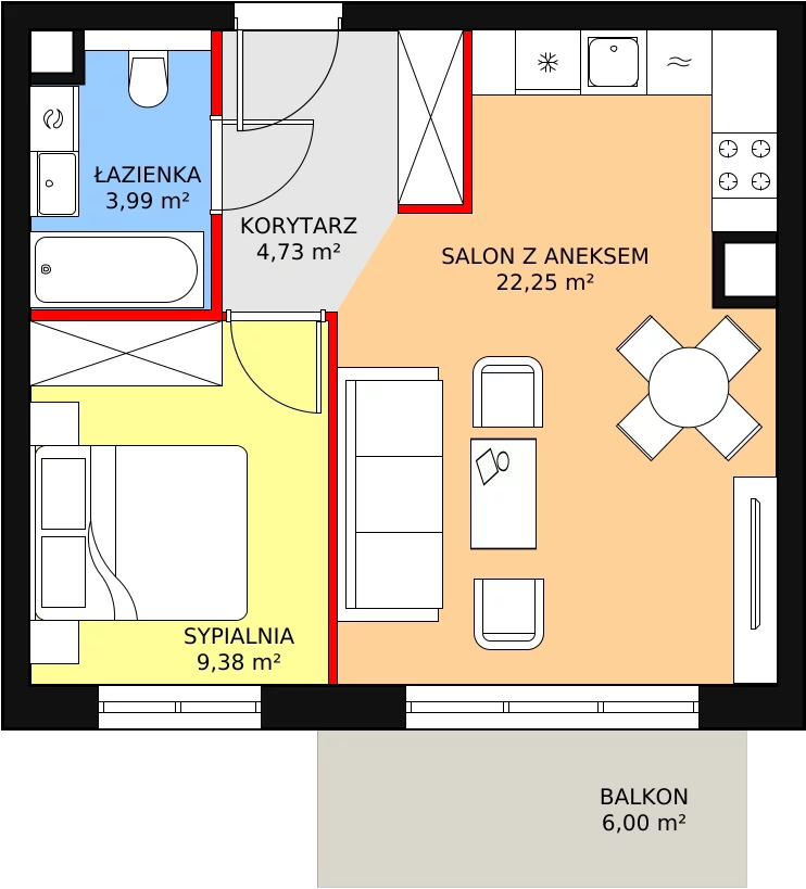 Mieszkanie 40,71 m², piętro 1, oferta nr 2.2.9, Osiedle Przyjemne - etap I, Gdańsk, Jasień, ul. Flisykowskiego