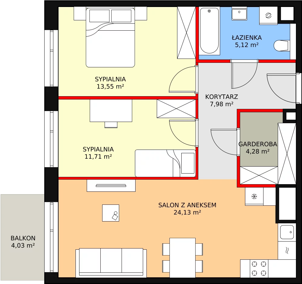 3 pokoje, mieszkanie 66,77 m², parter, oferta nr M1.0.01, Modern Helenów, Łódź, Bałuty, Helenów, ul. Smugowa 10/12