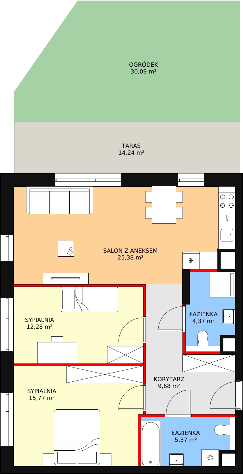 3 pokoje, mieszkanie 72,85 m², parter, oferta nr M1.0.02, Modern Helenów, Łódź, Bałuty, Helenów, ul. Smugowa 10/12