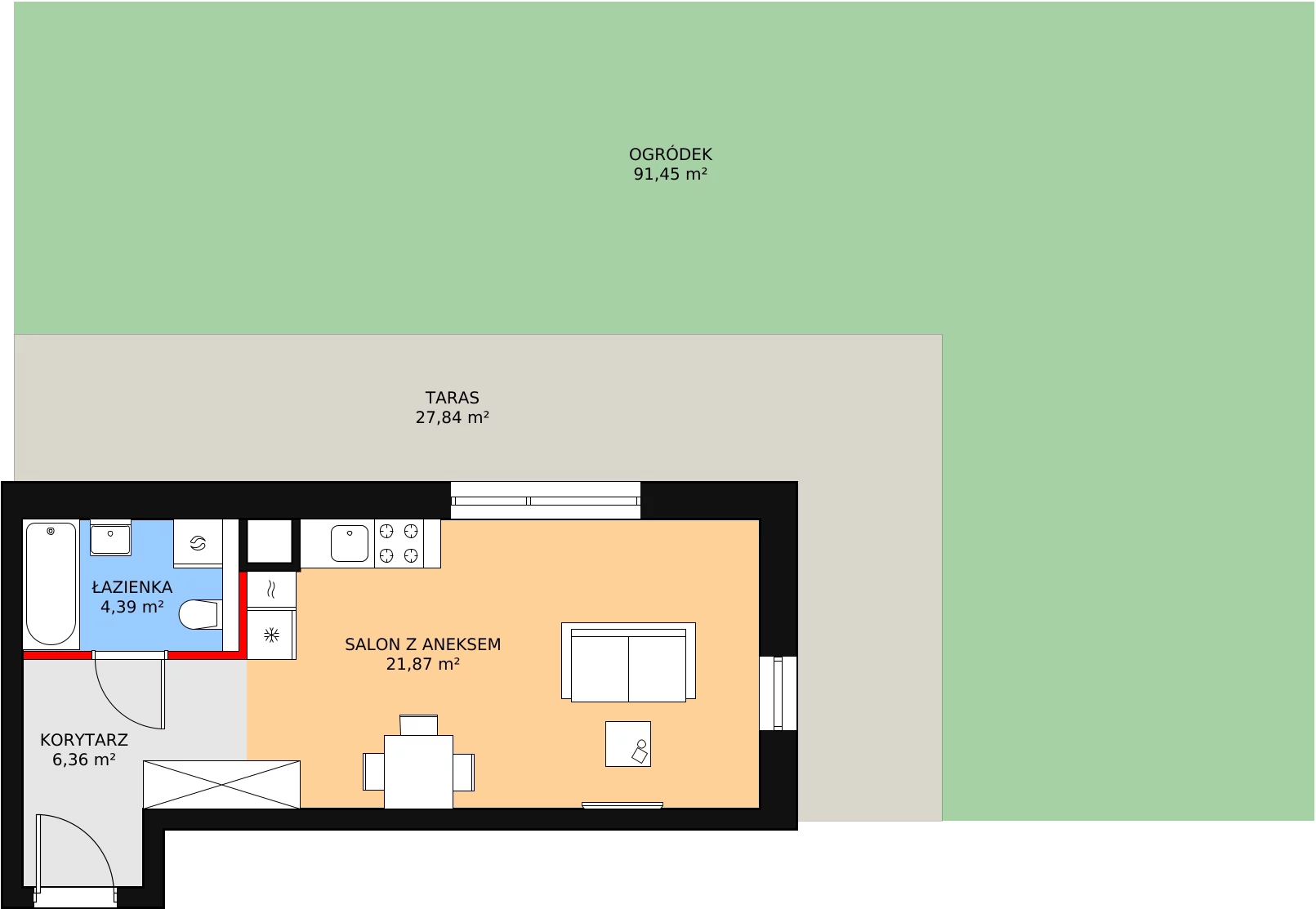 1 pokój, mieszkanie 32,62 m², parter, oferta nr M1.0.03, Modern Helenów, Łódź, Bałuty, Helenów, ul. Smugowa 10/12