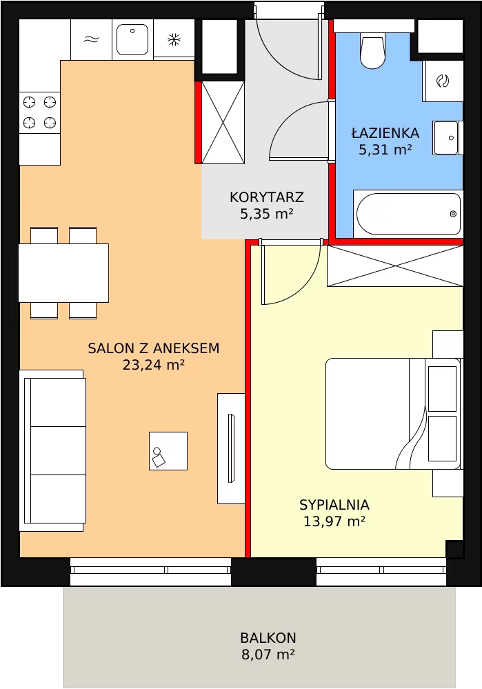 2 pokoje, mieszkanie 47,87 m², parter, oferta nr M2.0.72, Modern Helenów, Łódź, Bałuty, Helenów, ul. Smugowa 10/12