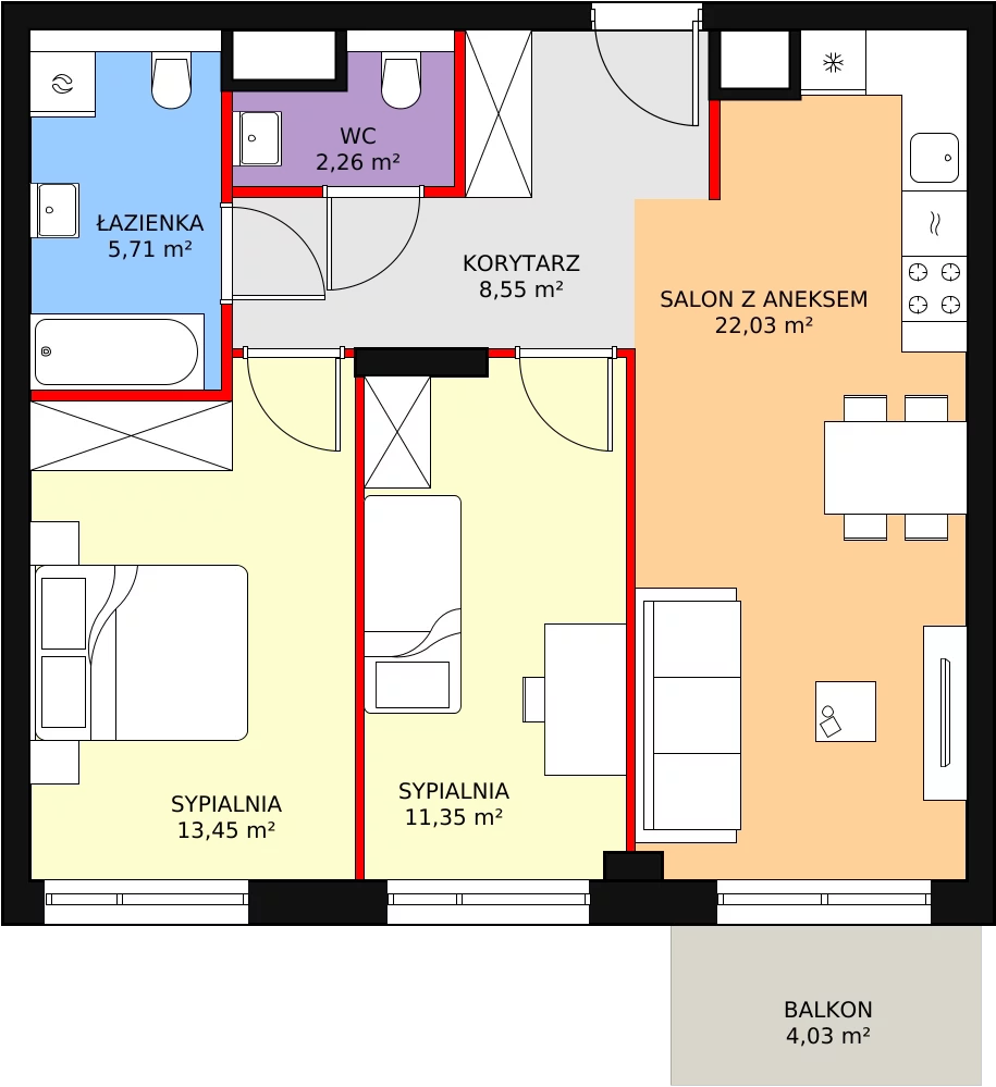 3 pokoje, mieszkanie 63,35 m², parter, oferta nr M2.0.74, Modern Helenów, Łódź, Bałuty, Helenów, ul. Smugowa 10/12