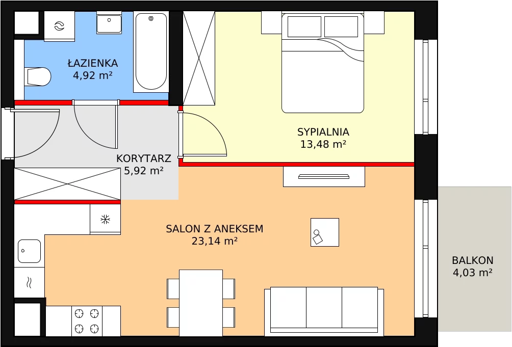 2 pokoje, mieszkanie 47,46 m², parter, oferta nr M2.0.81, Modern Helenów, Łódź, Bałuty, Helenów, ul. Smugowa 10/12