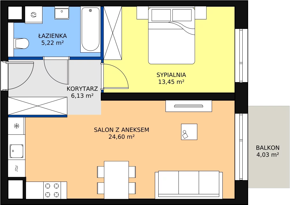 Zalety mieszkania 49.4 m², M3.0.159