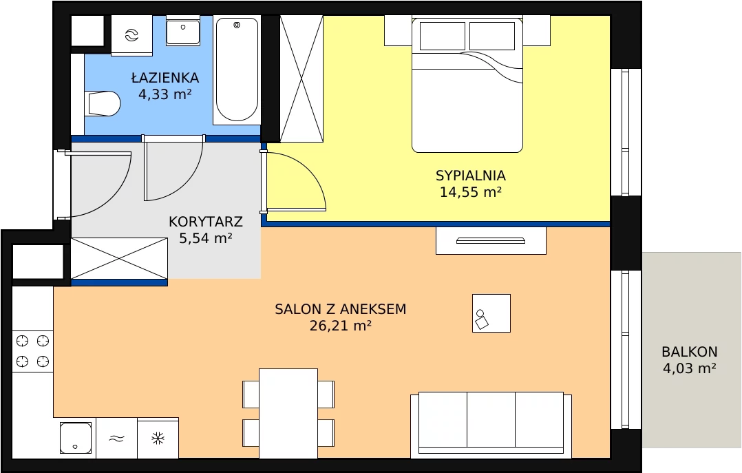 Zalety mieszkania 50.63 m², M3.0.161