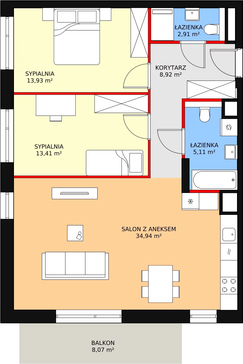 3 pokoje, mieszkanie 79,22 m², piętro 1, oferta nr M1.1.11, Modern Helenów, Łódź, Bałuty, Helenów, ul. Smugowa 10/12