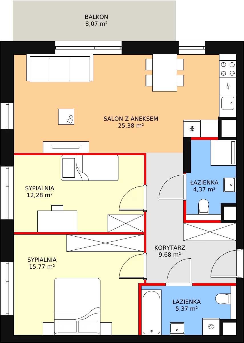 3 pokoje, mieszkanie 72,85 m², piętro 1, oferta nr M1.1.14, Modern Helenów, Łódź, Bałuty, Helenów, ul. Smugowa 10/12