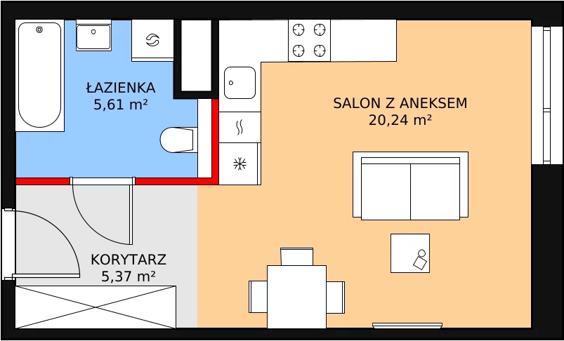 1 pokój, mieszkanie 31,22 m², piętro 1, oferta nr M1.1.16, Modern Helenów, Łódź, Bałuty, Helenów, ul. Smugowa 10/12