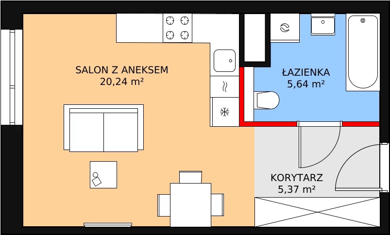 1 pokój, mieszkanie 31,25 m², piętro 1, oferta nr M2.1.84, Modern Helenów, Łódź, Bałuty, Helenów, ul. Smugowa 10/12