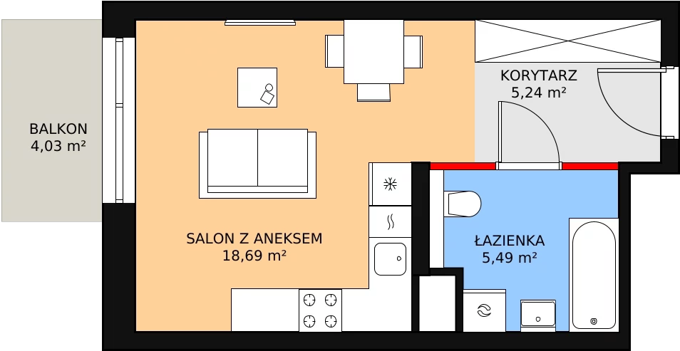 Mieszkanie 29,42 m², piętro 1, oferta nr M2.1.85, Modern Helenów, Łódź, Bałuty, Helenów, ul. Smugowa 10/12