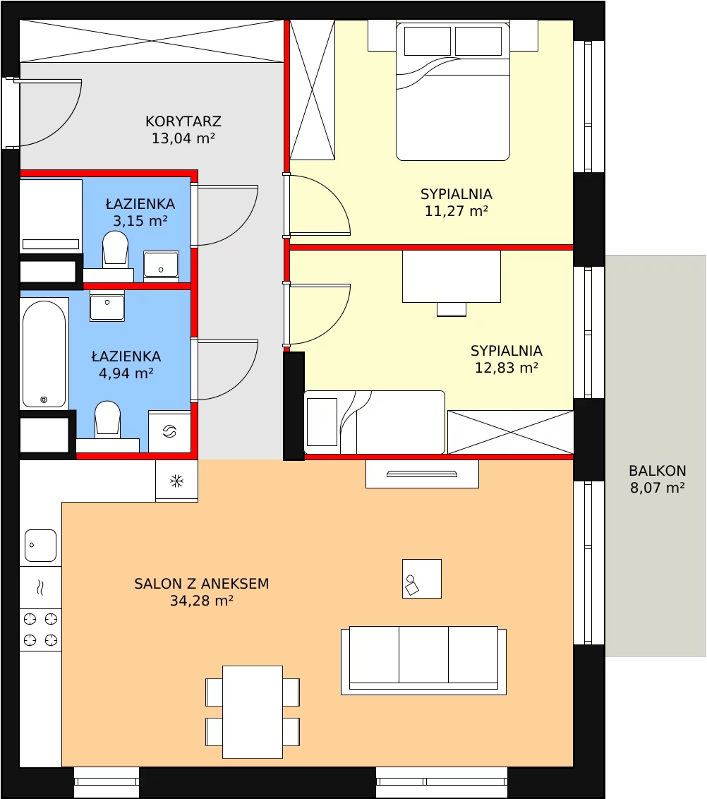 3 pokoje, mieszkanie 79,51 m², piętro 1, oferta nr M2.1.90, Modern Helenów, Łódź, Bałuty, Helenów, ul. Smugowa 10/12