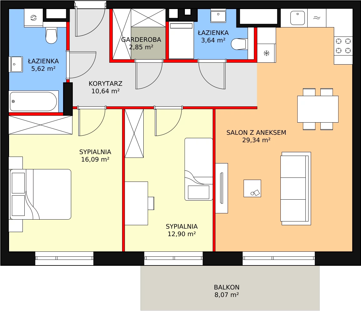 3 pokoje, mieszkanie 81,08 m², piętro 1, oferta nr M2.1.91, Modern Helenów, Łódź, Bałuty, Helenów, ul. Smugowa 10/12