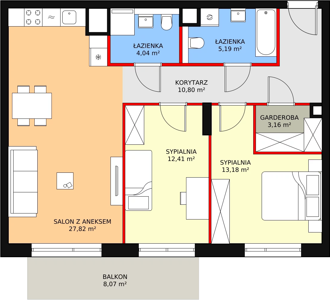 3 pokoje, mieszkanie 76,60 m², piętro 1, oferta nr M2.1.92, Modern Helenów, Łódź, Bałuty, Helenów, ul. Smugowa 10/12