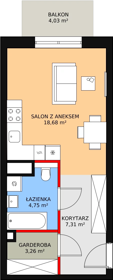 1 pokój, mieszkanie 34,01 m², piętro 1, oferta nr M2.1.93, Modern Helenów, Łódź, Bałuty, Helenów, ul. Smugowa 10/12