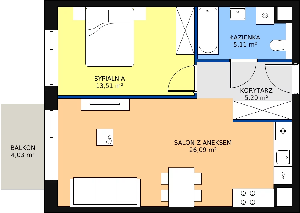 Zalety mieszkania 49.91 m², M1.2.23