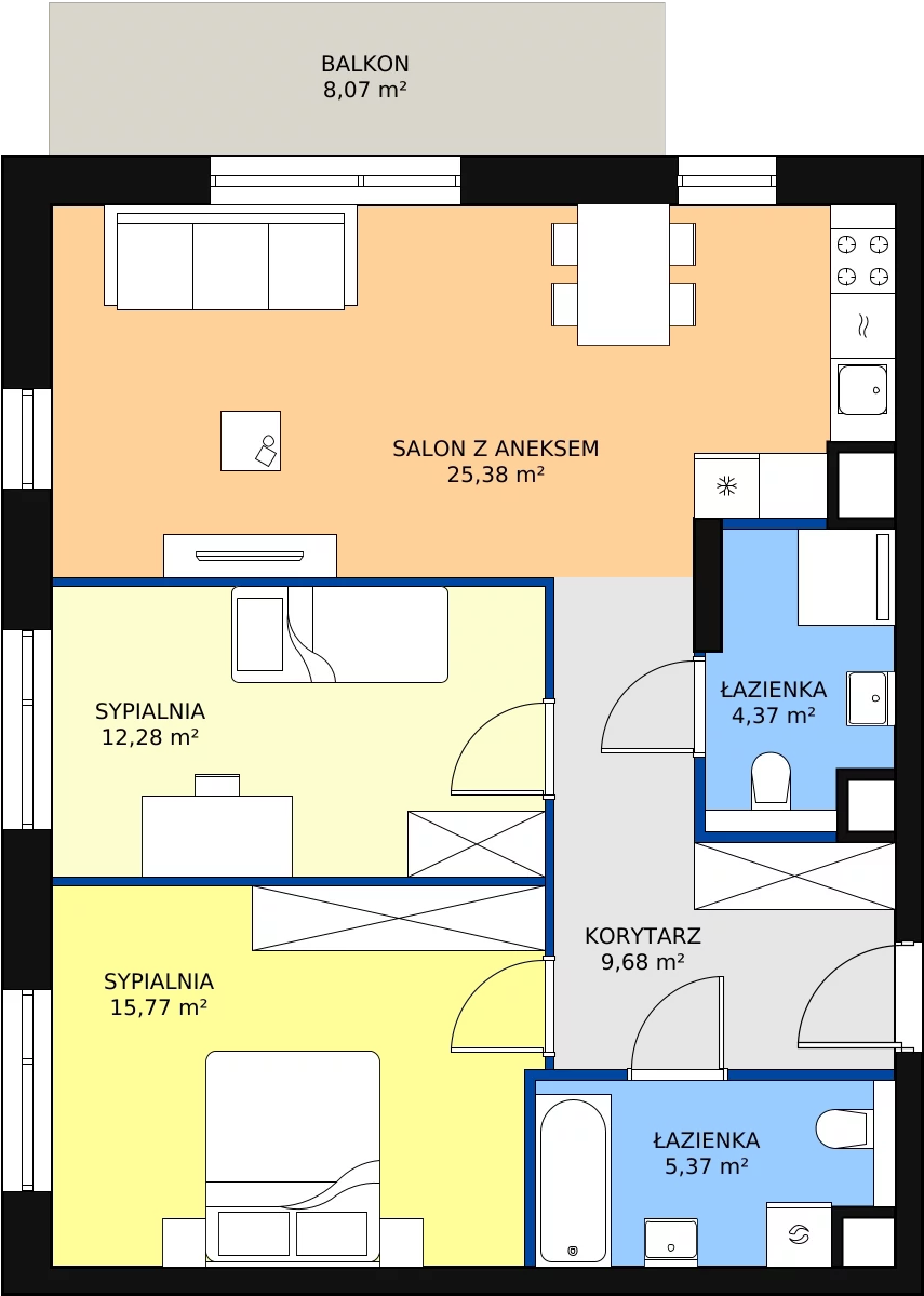 3 pokoje, mieszkanie 72,85 m², piętro 2, oferta nr M1.2.25, Modern Helenów, Łódź, Bałuty, Helenów, ul. Smugowa 10/12