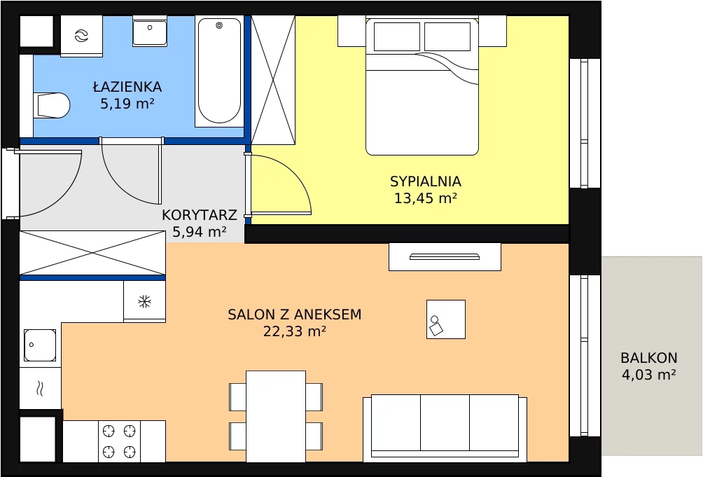 Zalety mieszkania 46.91 m², M2.2.101