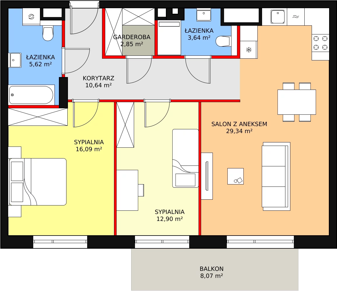 3 pokoje, mieszkanie 81,08 m², piętro 2, oferta nr M2.2.103, Modern Helenów, Łódź, Bałuty, Helenów, ul. Smugowa 10/12