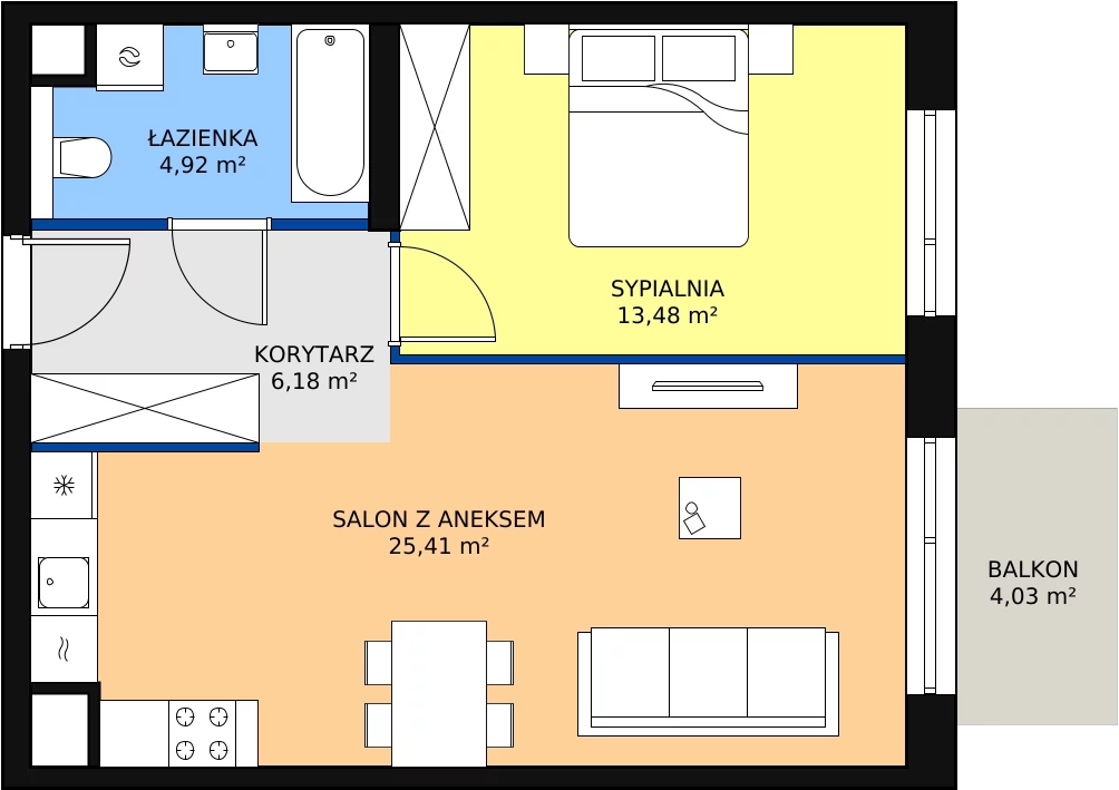 Zalety mieszkania 49.99 m², M3.2.183