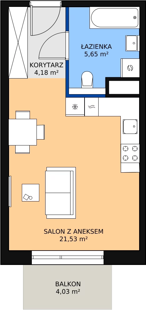 Zalety mieszkania 31.36 m², M1.3.30