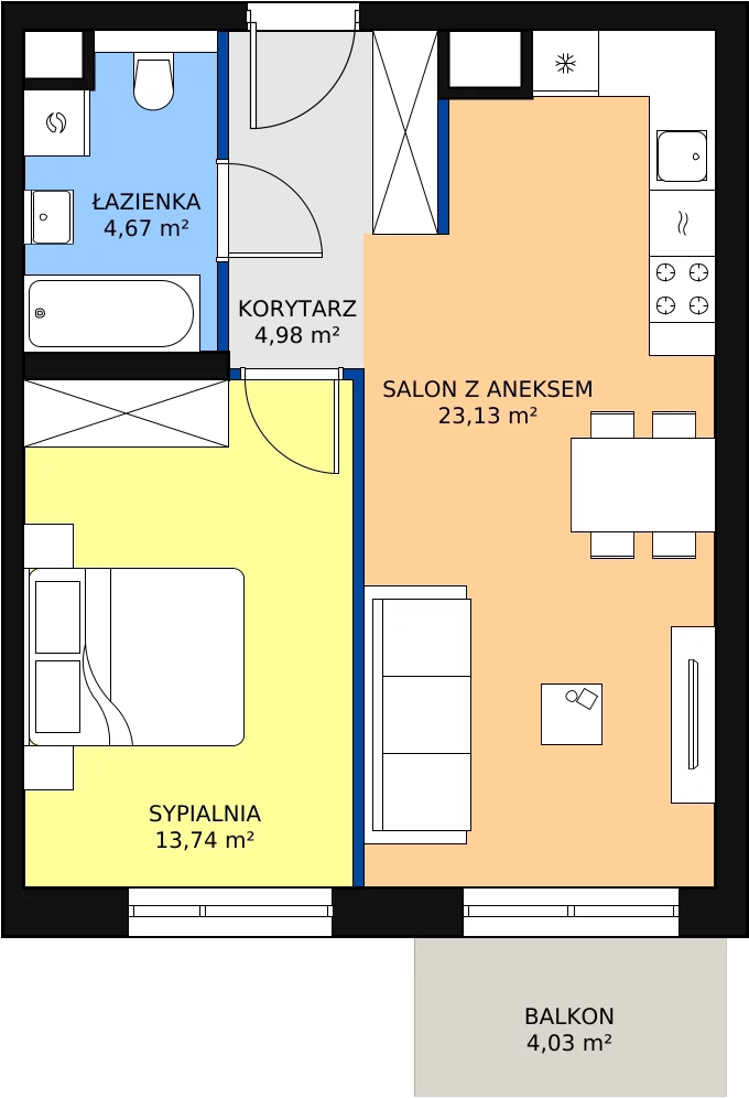 Zalety mieszkania 46.52 m², M1.3.31