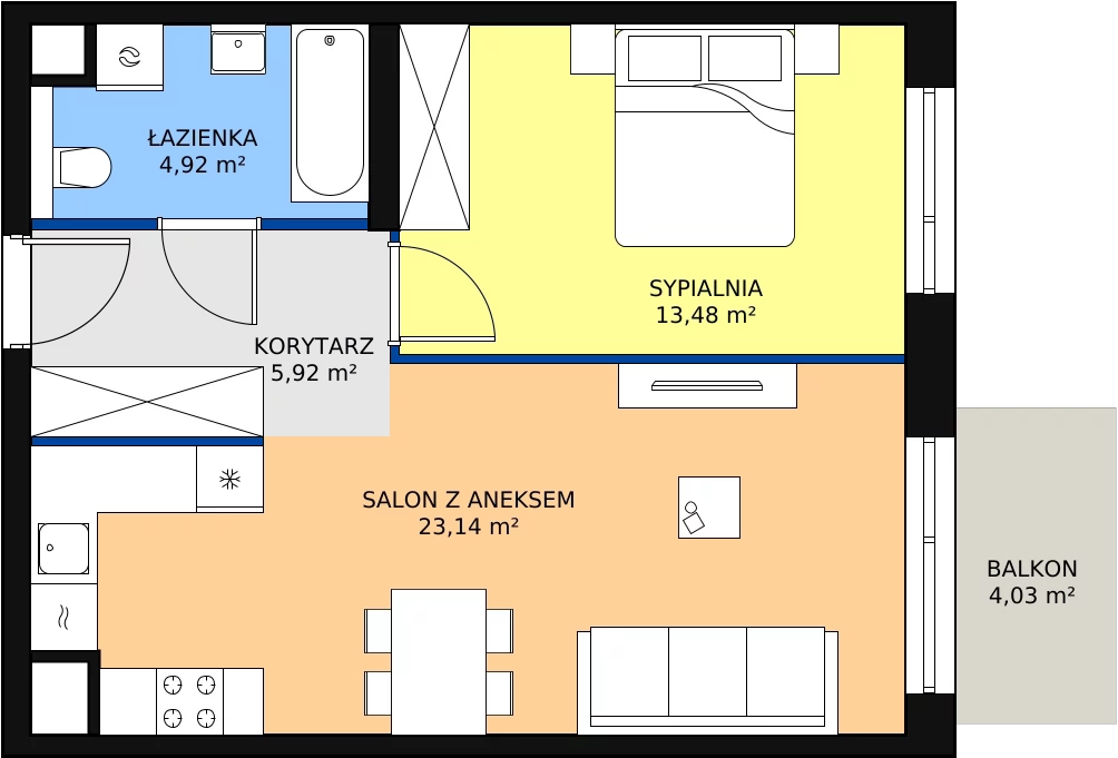Zalety mieszkania 47.46 m², M2.3.112