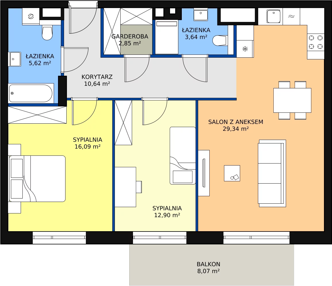 Zalety mieszkania 81.08 m², M2.3.115