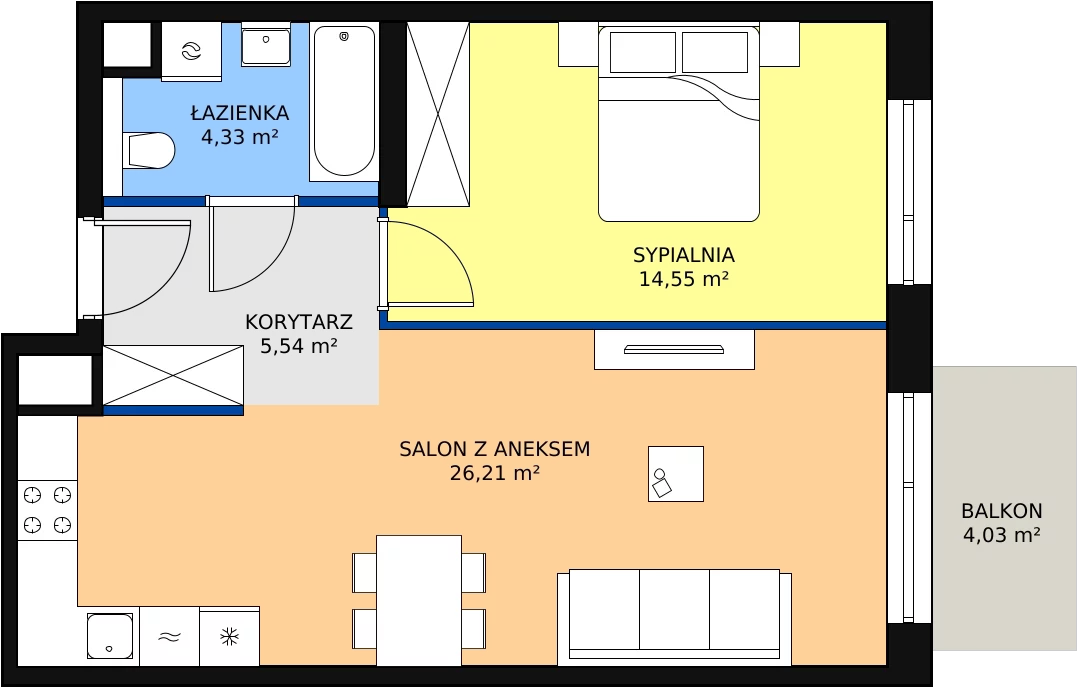 Zalety mieszkania 50.63 m², M3.3.196