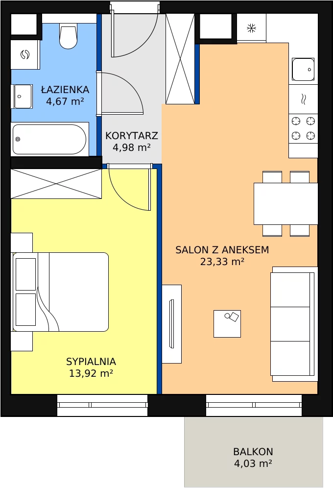 Zalety mieszkania 46.9 m², M1.4.42