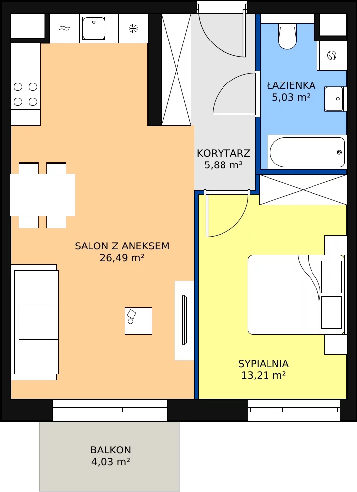Zalety mieszkania 50.61 m², M1.4.43
