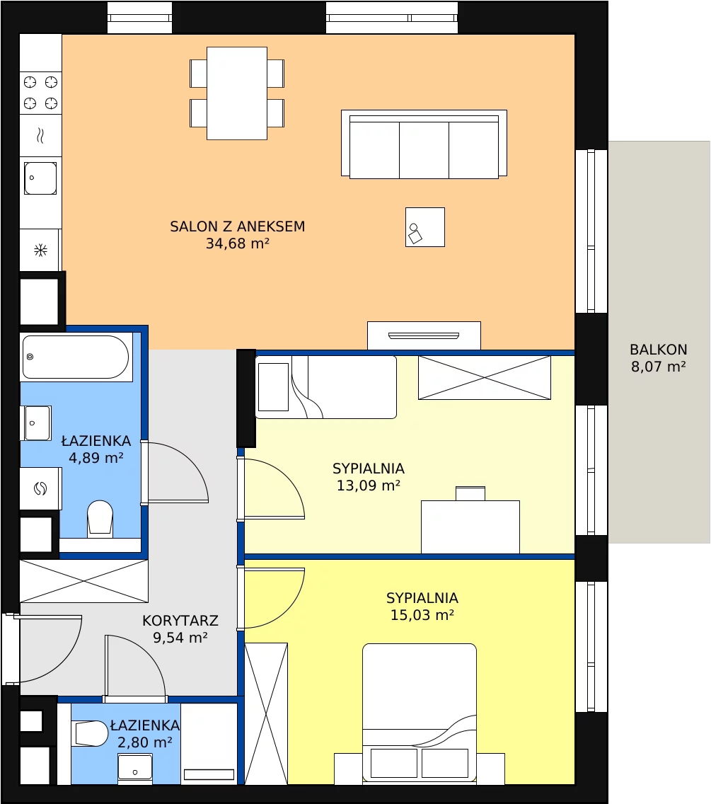 Zalety mieszkania 80.03 m², M3.5.217