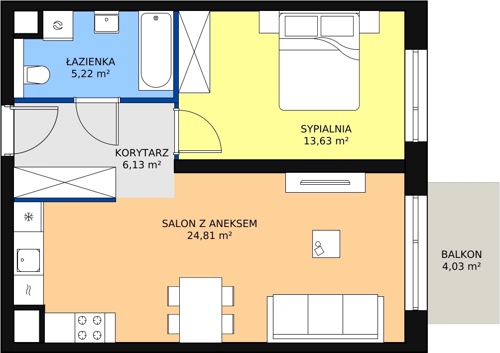 Zalety mieszkania 49.79 m², M3.5.218