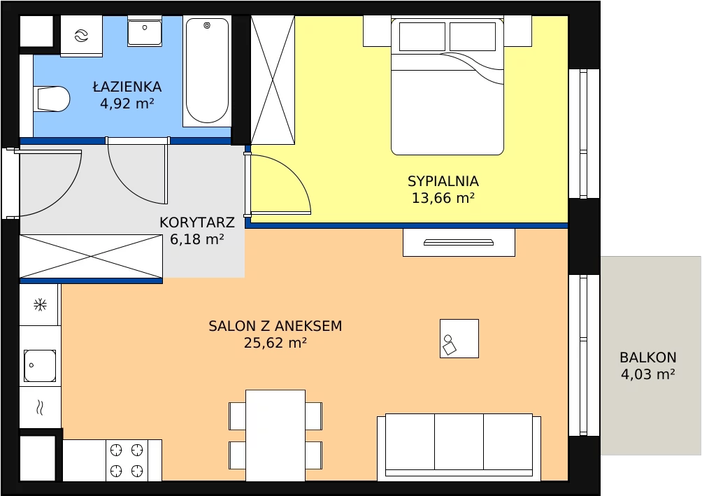 Zalety mieszkania 50.38 m², M3.5.219