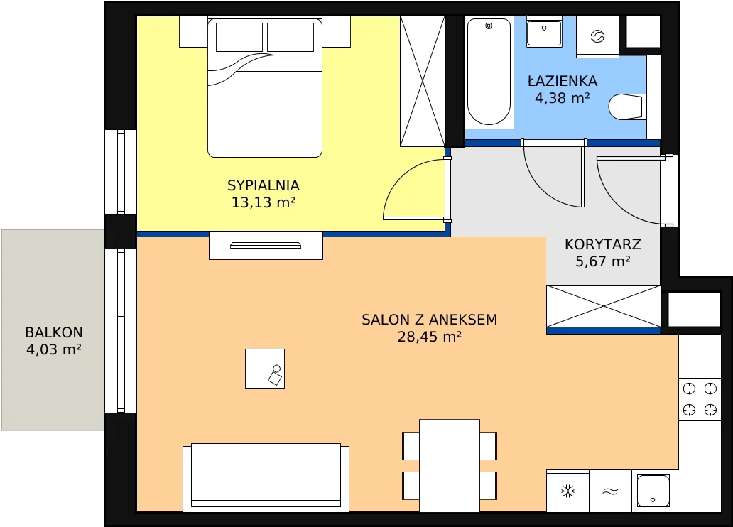 Zalety mieszkania 51.63 m², M3.5.221