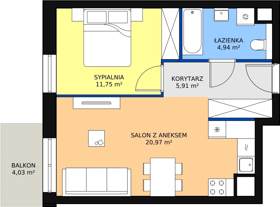 Zalety mieszkania 43.57 m², M3.5.222