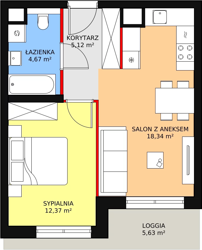 2 pokoje, mieszkanie 40,50 m², piętro 6, oferta nr M1.6.64, Modern Helenów, Łódź, Bałuty, Helenów, ul. Smugowa 10/12