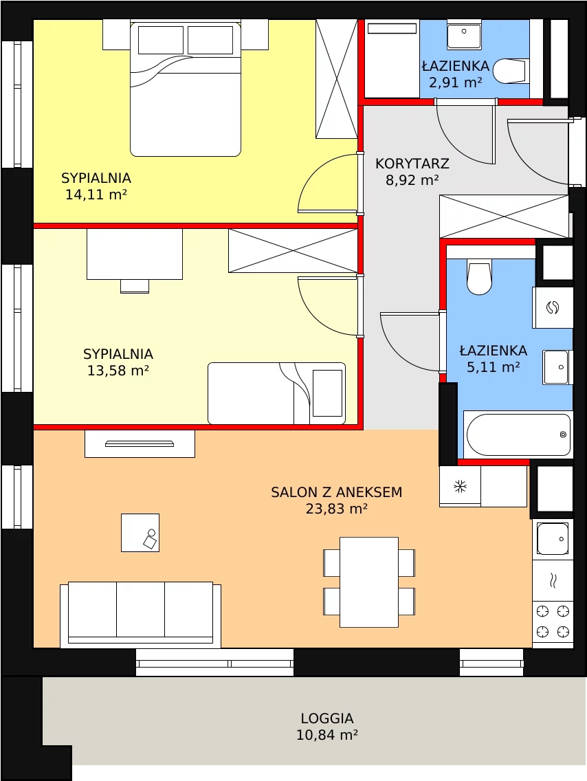 3 pokoje, mieszkanie 68,46 m², piętro 6, oferta nr M1.6.66, Modern Helenów, Łódź, Bałuty, Helenów, ul. Smugowa 10/12